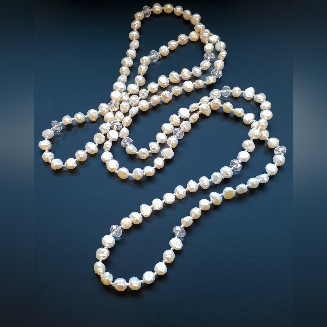 Baroque Genuine Pearls & Crystal Single Strand Necklace